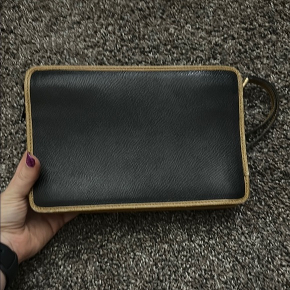 MORABITO PARIS Black & Brown Leather Clutch Bag Cosmetic Hand Bag - Picture 9 of 13